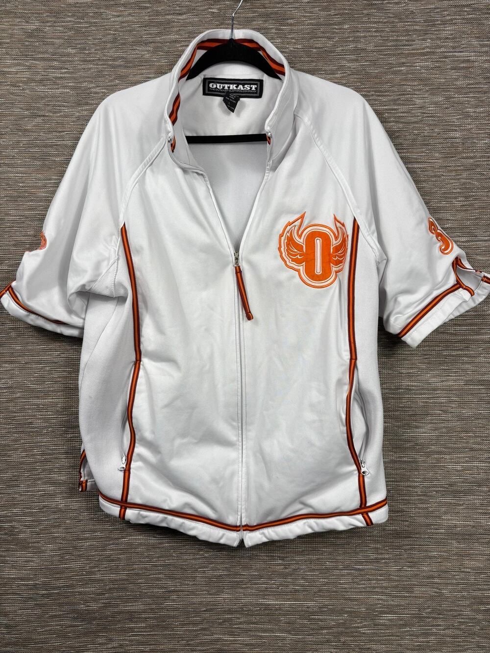Outkast Jacket Mens Large White Short Sleeve Track Full Zip Logo Trim Athletic